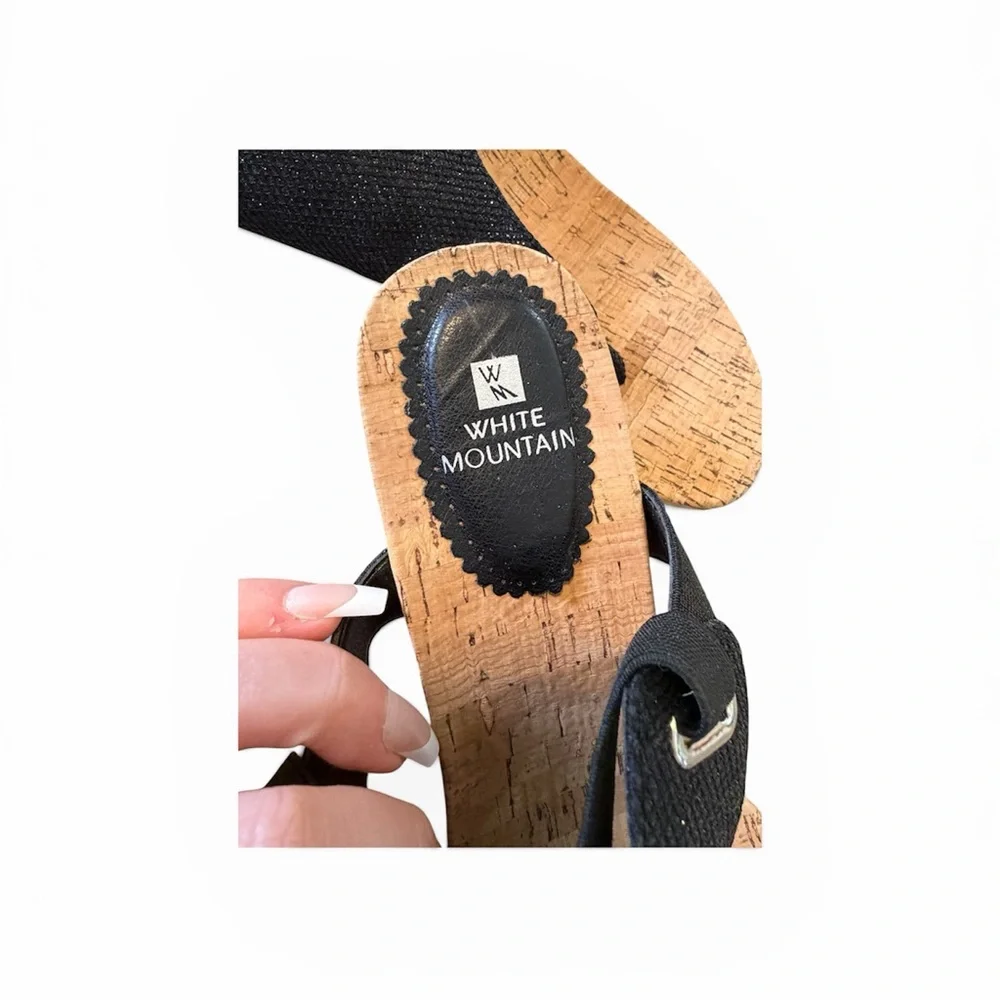 White Mountain All Good Black Cork Wedge Thong Sandals Size 11 - Picture 7 of 10